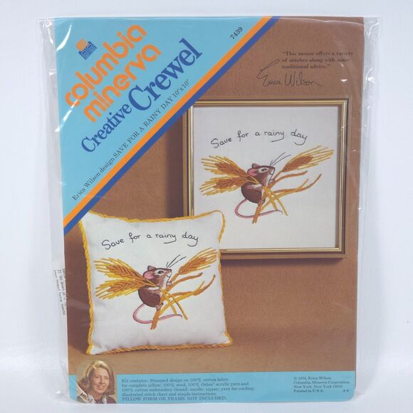 Field Mouse Pillow Kit Columbia Minerva Creative Crewel Grannycore Erica Wilson‎ - Picture 1 of 5
